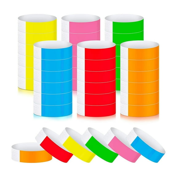 600 Counts Paper Wristbands Neon Wrist Bands Waterproof Hand Bands (Red, Green, Yellow, Pink, Blue, Orange)