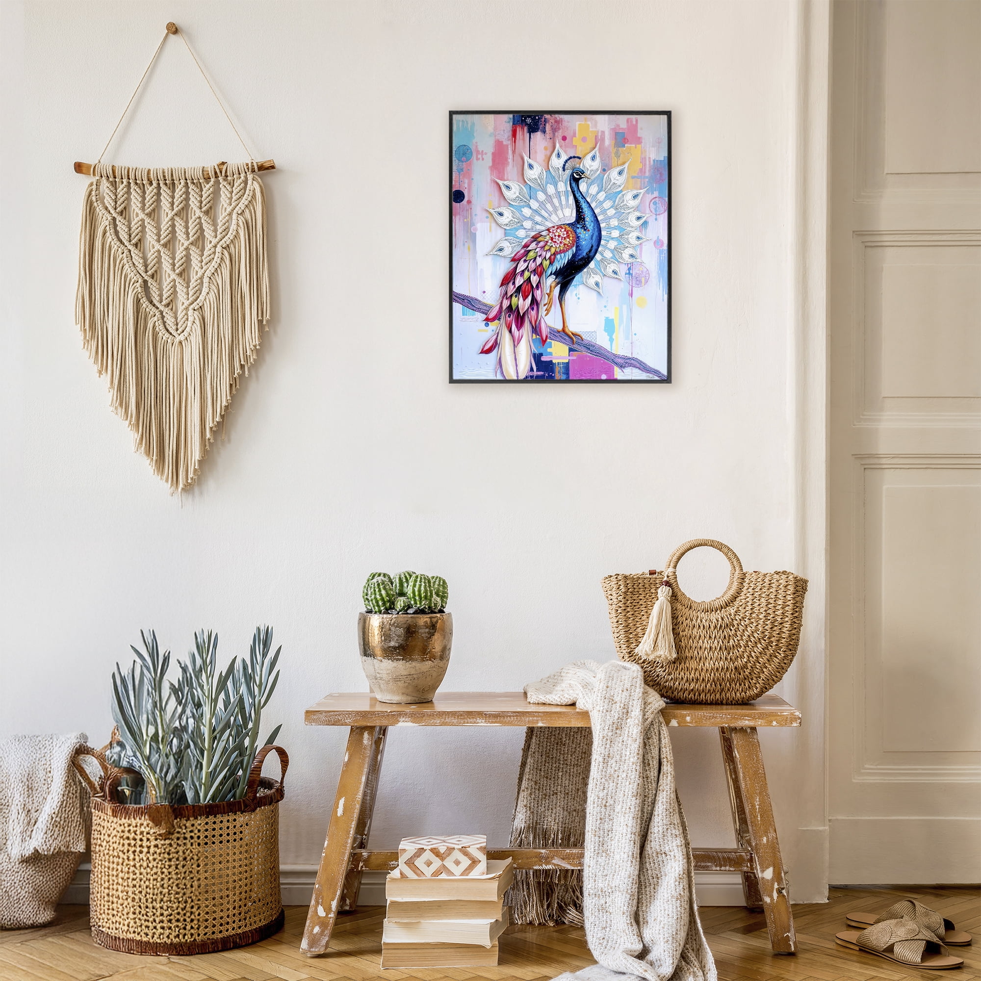 Stupell Industries Radiant Peacock on Branch Black Framed Giclee Art, design by Tabz Jones