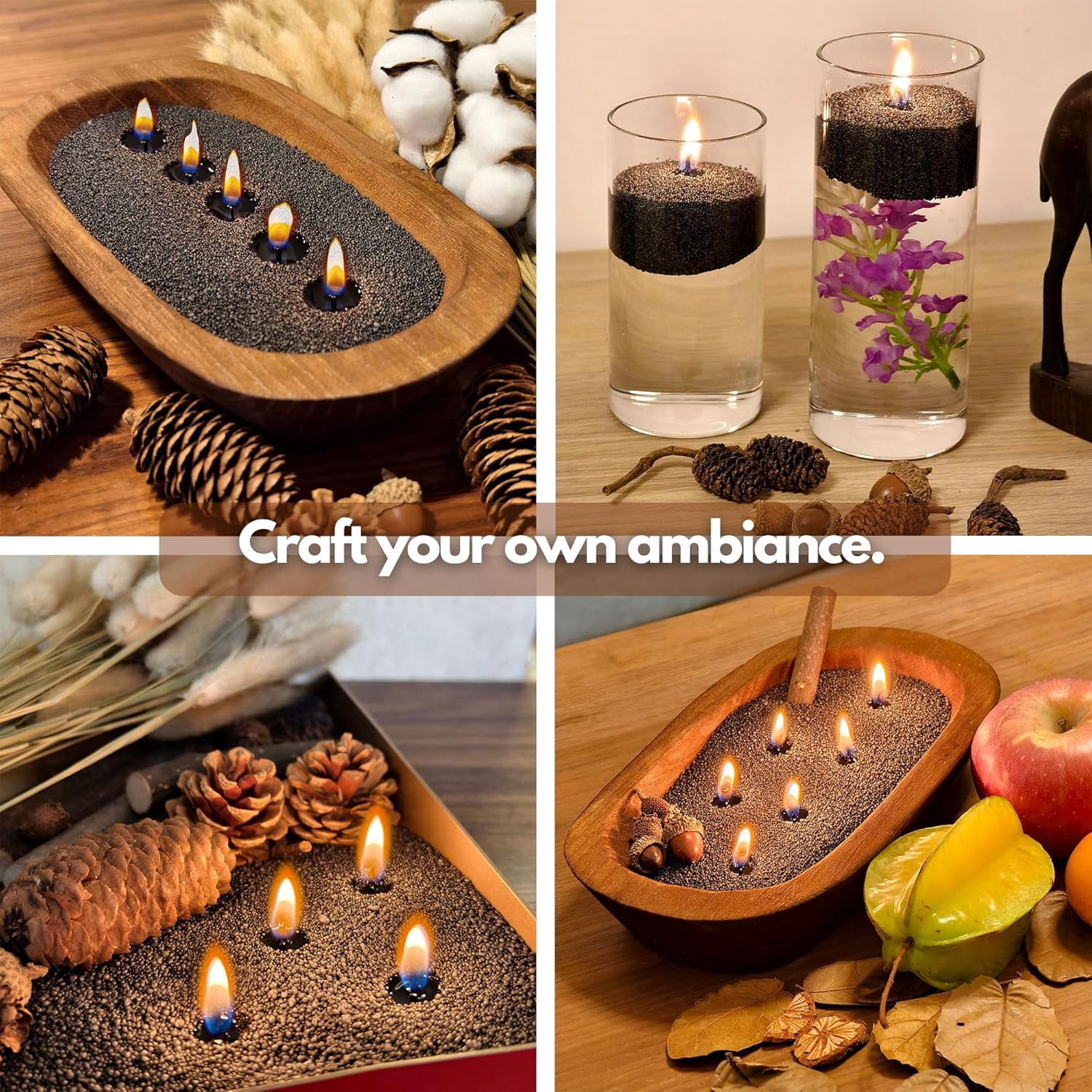 Pearled Candle Sand Gift Set with Wicks,3.3 lbs Sand Wax Candle Kit:Wooden Dough Bowl,100 Wicks,Scented Oil,Up to 360 Hours Burn Time,Non-Toxic,Reusable Candle Making Kit,Black