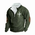 thumbnail image 4 of Aobny Green Mens Lightweight Hoodie Mock Neck Christian Pullover 1/4 Zip Tops Men Teacher Tops,L, 4 of 5