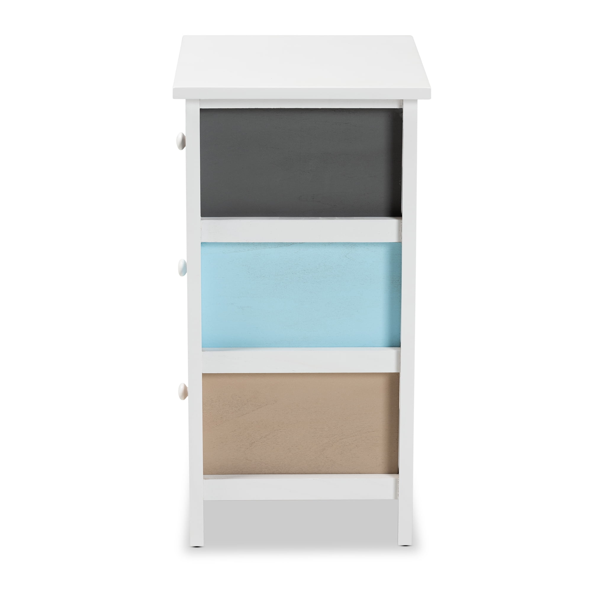 Baxton Studio Kalila Modern and Contemporary White and Multi-Colored Finished Wood 3-Drawer End Table