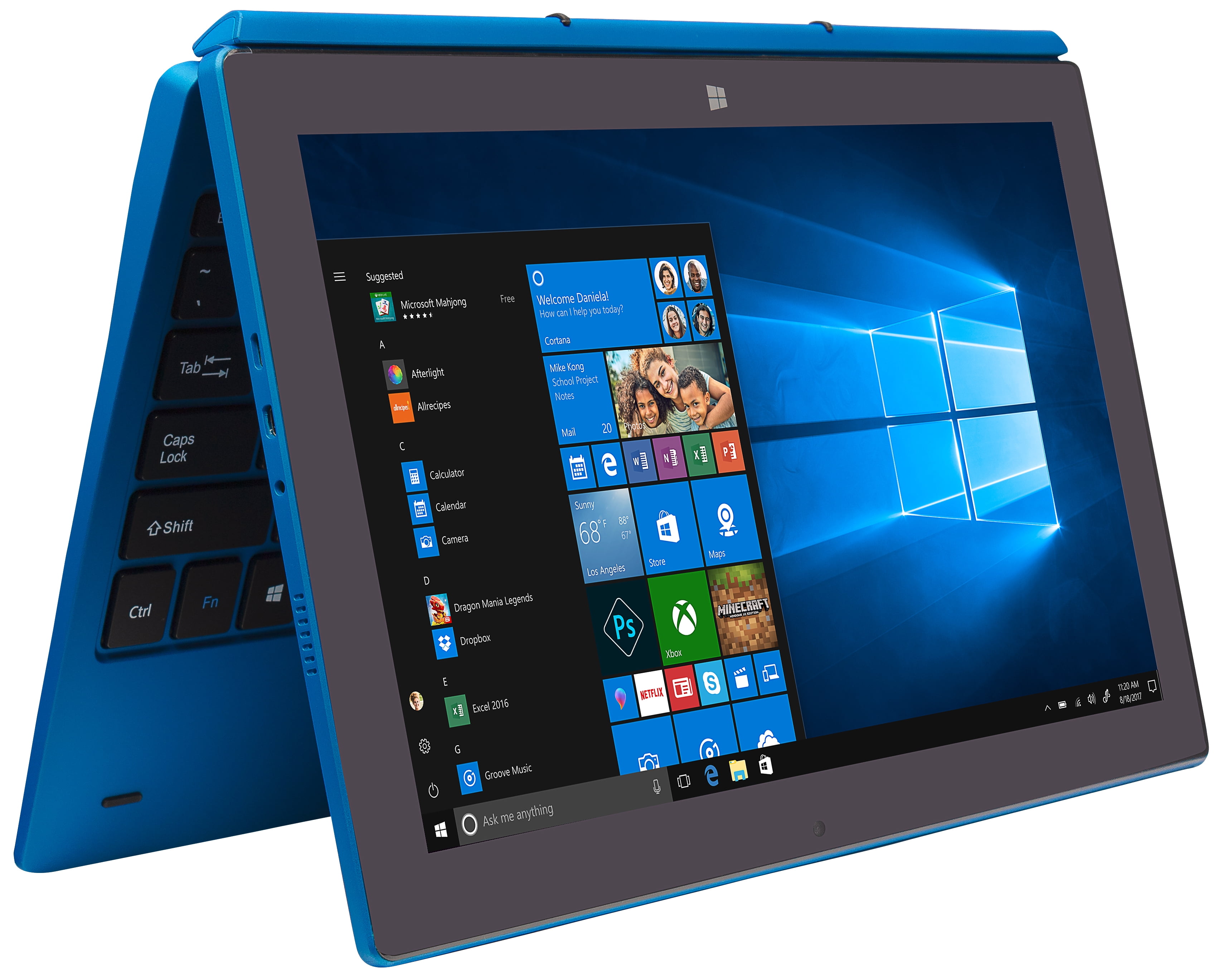 EVOO 11.6 Windows Tablet with Keyboard, Full HD, Intel Processor, Quad Core,  32GB Storage, Micro HDMI, Dual Cameras, Windows 10 Home, Blue 