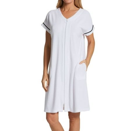 Women's Miss Elaine 849032 Terry Short Sleeve Short Zip Robe (White 1X)
