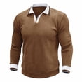 thumbnail image 3 of Generic Men's Ribbed Long Sleeve Polo Shirts V-Neck Textured Solid Color Pullover Casual Corduroy Texture Sweatshirt, 3 of 7
