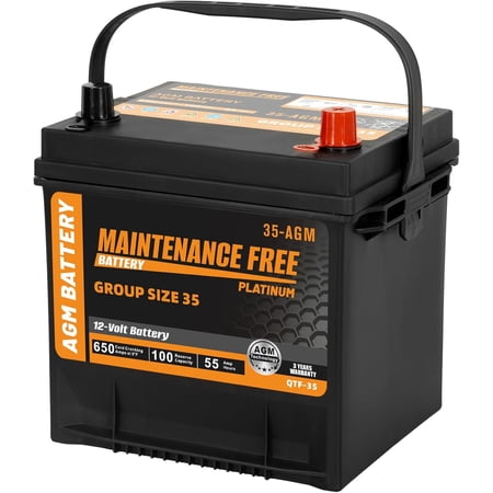 YIXUAN Group 35 AGM Start-Stop Battery, 12V 55Ah, 650 CCA, 100 RC, Rechargeable