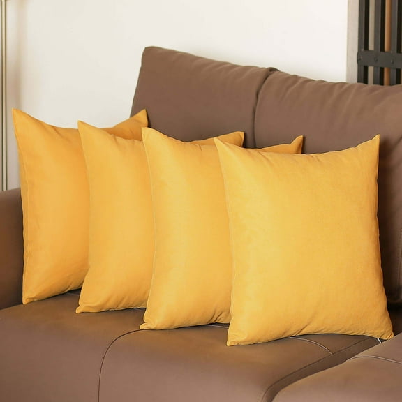 Farmhouse Set of 4 Decorative Throw Pillow Solid Color 18" x 18" Yellow Square for Couch, Bedding