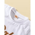 thumbnail image 4 of Seyurigaoka 2 Pieces Baby Girls Summer Suit Set, Letter Print Round Neck Short Sleeve Tops + Solid Color Leather Mini Skirt, 4 of 9