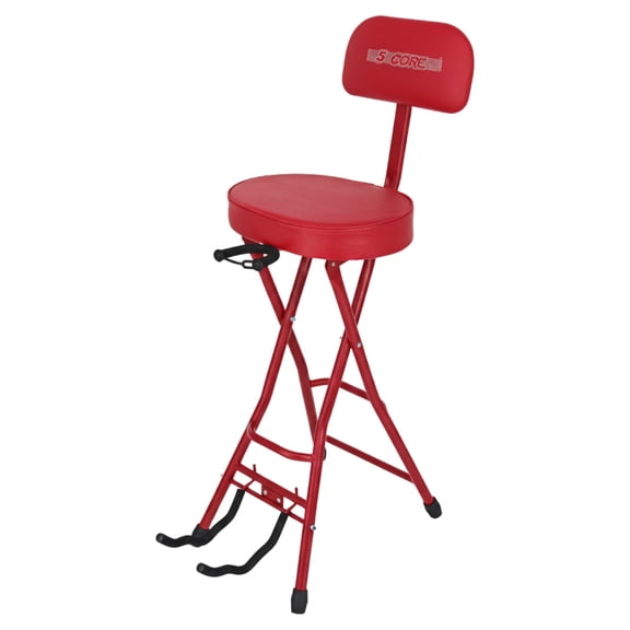 5Core Guitar Stool 3.15" Padded Chair w Backrest Foldable Music Seat Built in Foot Rest Guitar Stand