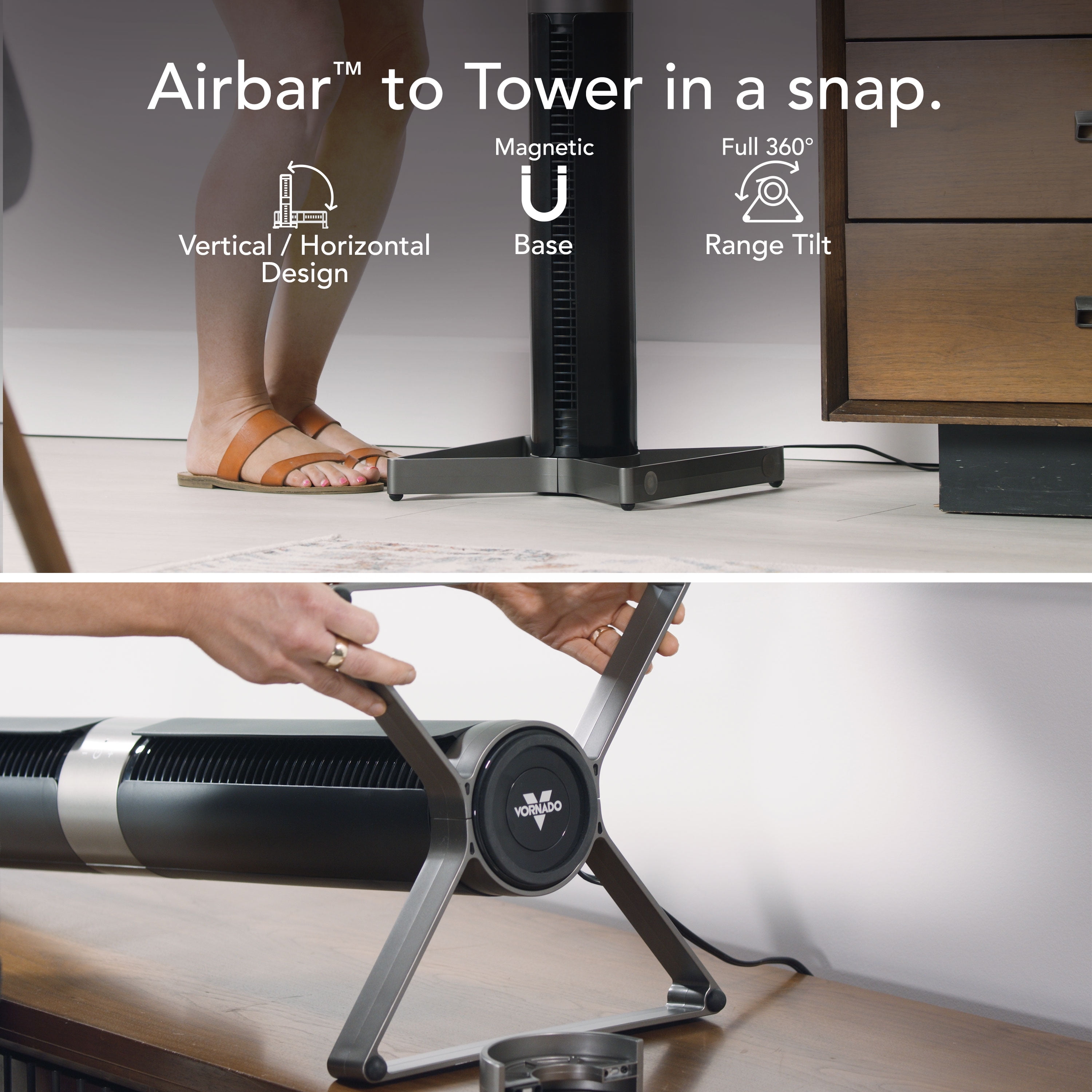 Vornado Airbar 6 | 44" Tower Fan and Horizontal Air Circulator with Remote Control, 3 Speed Settings | Black