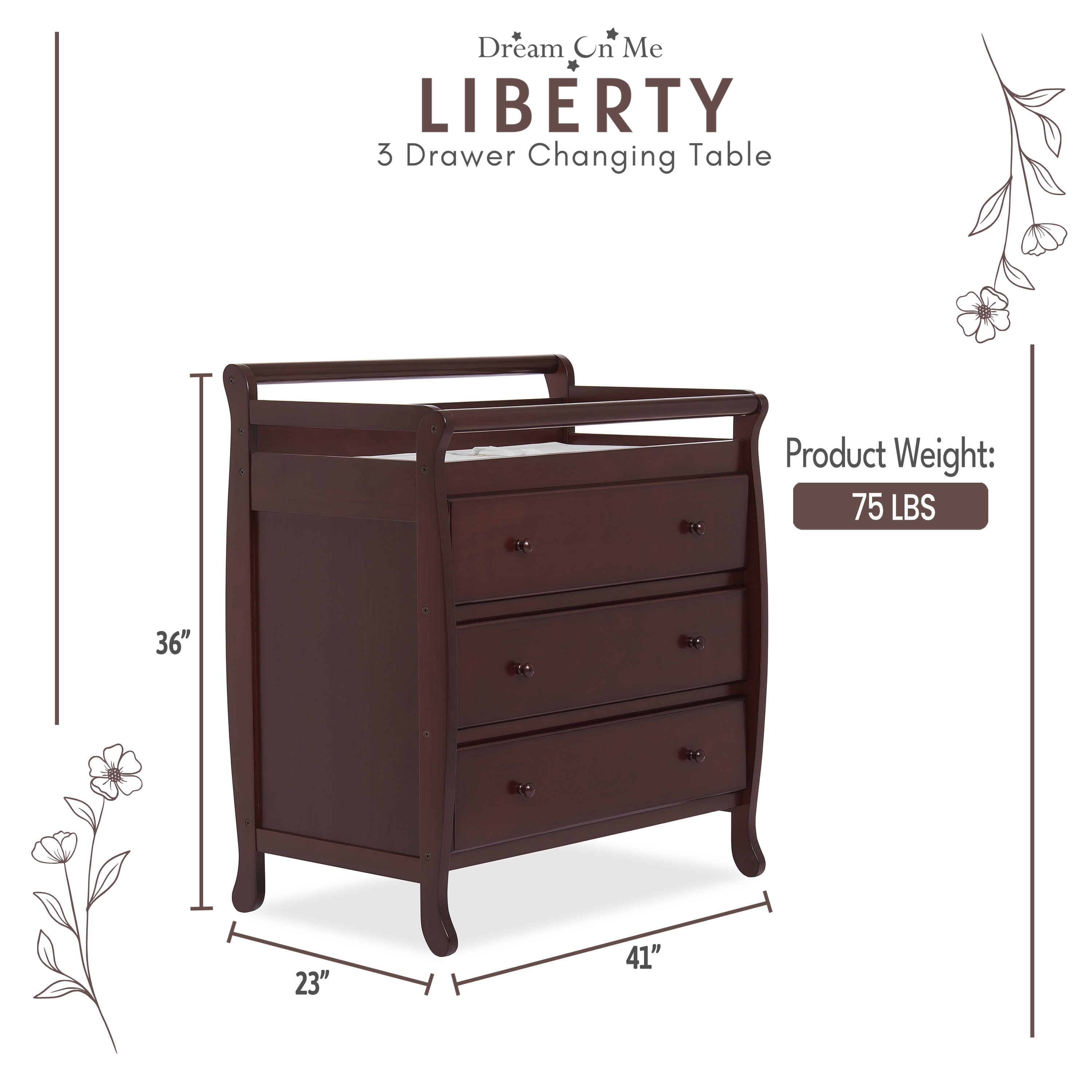 Liberty 3-Drawer Changing Table with Pad, Espresso