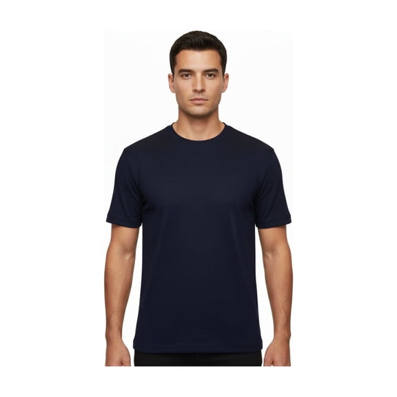 Mens Dressy T-Shirt  Log-In Uomo Soft Crew Neck Corded Short Sleeves 218 Navy