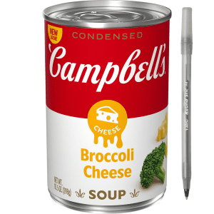 Campbell's Broccoli Cheese Soup with pen