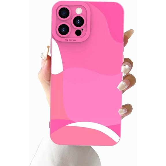 Compatible with iPhone 15 Pro Max Phone Case for Women, Cute Painted Art Heart Pattern Full Camera Lens Protective Slim Soft Shockproof Phone Case for Women Girls-Red Pink