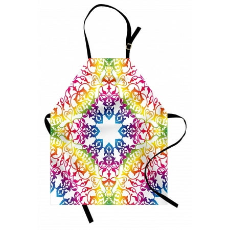 

Ethnic Apron Abstract Ombre Vivid Rainbow Colored Lace Mandala Tie Dye Flower Kids Hippie Design Unisex Kitchen Bib Apron with Adjustable Neck for Cooking Baking Gardening Multicolor by Ambesonne