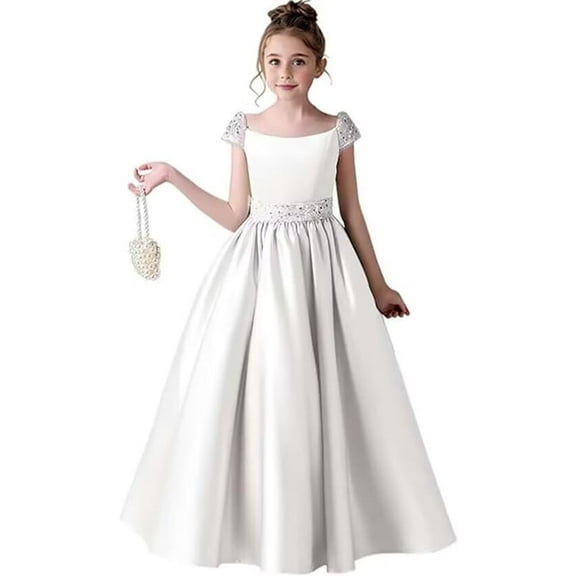 Drtj Satin Flower Girl Dress Sequin Princess Pageant Dresses for Girls Party Birthday Dress for Girls Prom Ball Gown