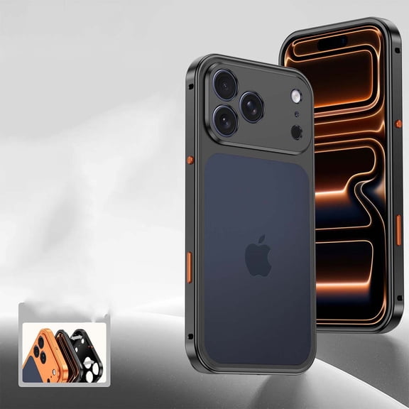 Designed For iPhone 17 Pro Phone Case,With Camera Protection,NO Back Heat Dissipation,With Frame Snap-on Switch,Ultra Slim Shockproof Drop Protection Rugged Metal Phone Case,Black