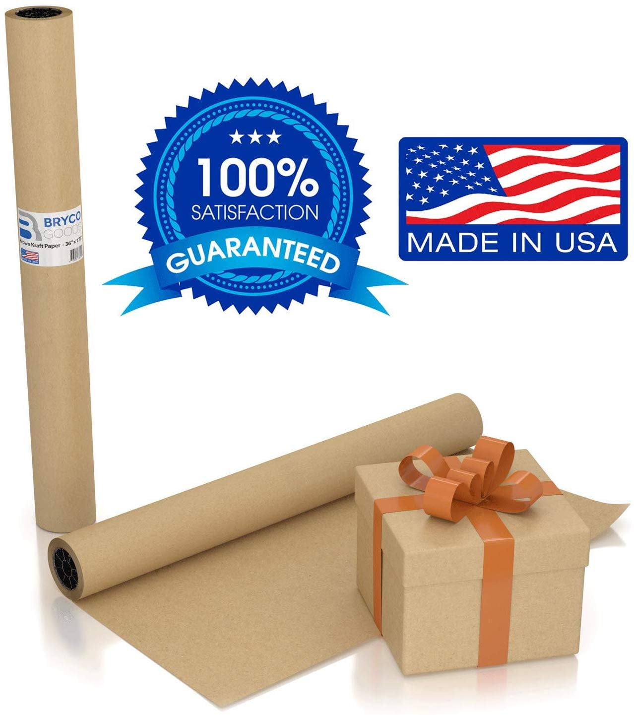 Large Brown Kraft Paper Roll 36" x 1200" (100 ft) Made in The USA