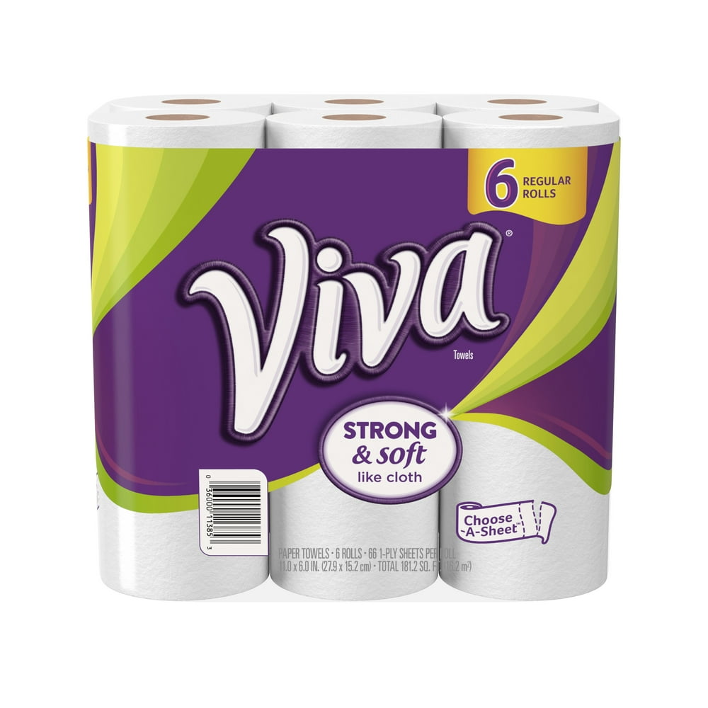 Viva Paper Towels, ChooseASheet, White, 6 Regular Rolls