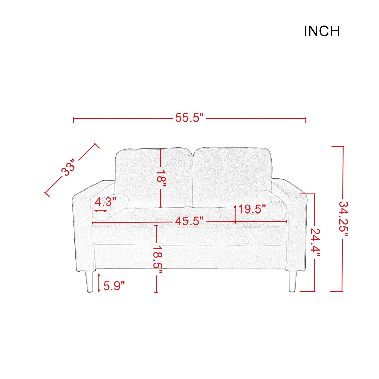 Kadyn fabric Sofa, Modern fabric Sofa, Upholstered Sofa Couch for Bedroom, Black Kadyn fabric Sofa, Modern fabric Sofa, Upholstered Sofa Couch for Bedroom, Black