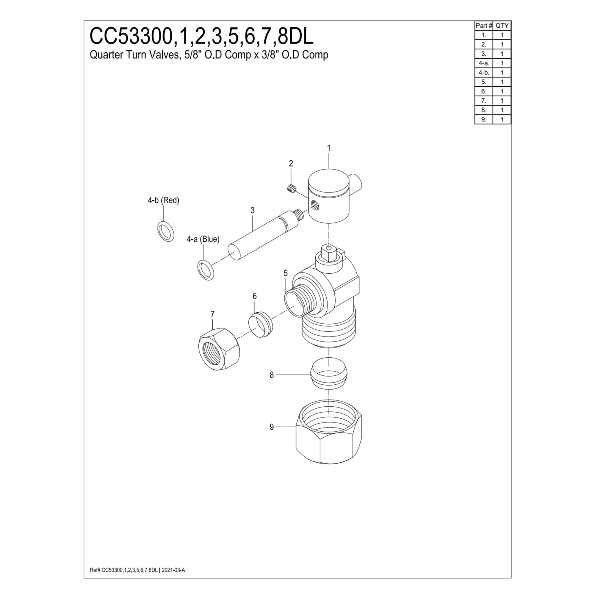 Kingston Brass CC53305DL 5/8-Inch O.D. Comp x 3/8-Inch O.D. Comp Quarter-Turn Angle Shut-Off Valve in Oil Rubbed Bronze