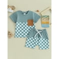 thumbnail image 2 of Suealasg 2Pcs Toddler Boys Summer Shorts Set Baby Boys Clothes Set Short Sleeve Checkerboard Print Tops and Drawstring Shorts Sets, 2 of 9