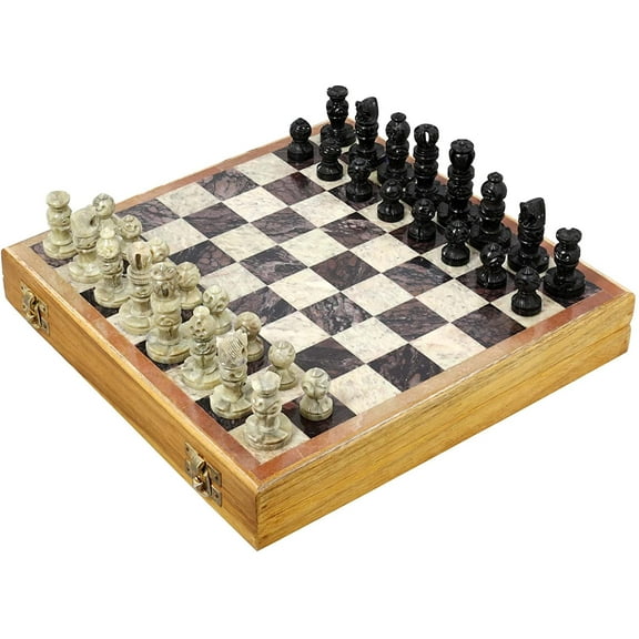 Ajuny Beautifully Decorative Crafted Stone Art Chess Set Hand Carved Stone Pieces 10x10 inch