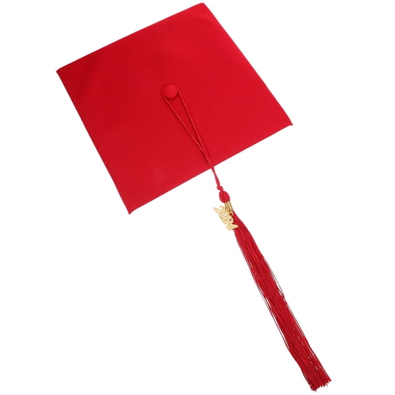 Luxshiny Adult Graduation Cap in Red Polyester Elegant Design with Tassel for 2024 Ceremonies