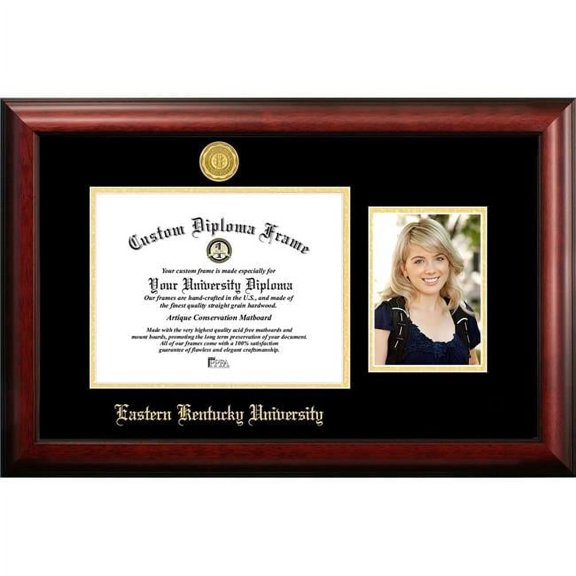 Campus Images KY999PGED-1185 8.5 x 11 in. Eastern Kentucky University Gold Embossed Diploma Satin Mahogany Frame with 5 x 7 in. Portrait