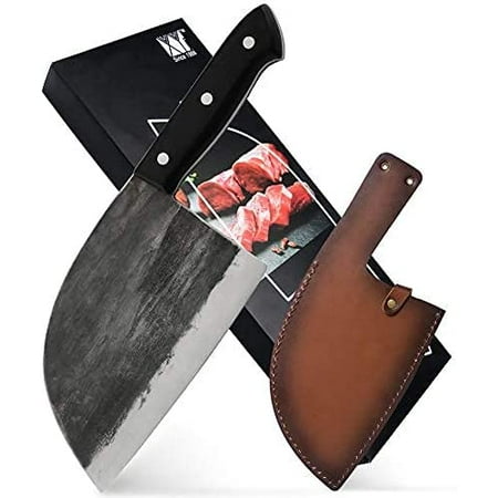 

XYJ Forging Serbian Chef Knife Kitchen Knife with Full Tang Handle Leather Sleeves