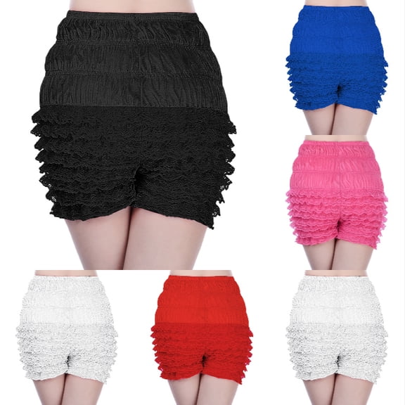 AJGRHE Women’s Ruffled Bloomers Shorts, Elastic Waist Lace Ruffle Layered Shorts, Vintage Bloomers for Festival Themed Party Dance Casual Black M