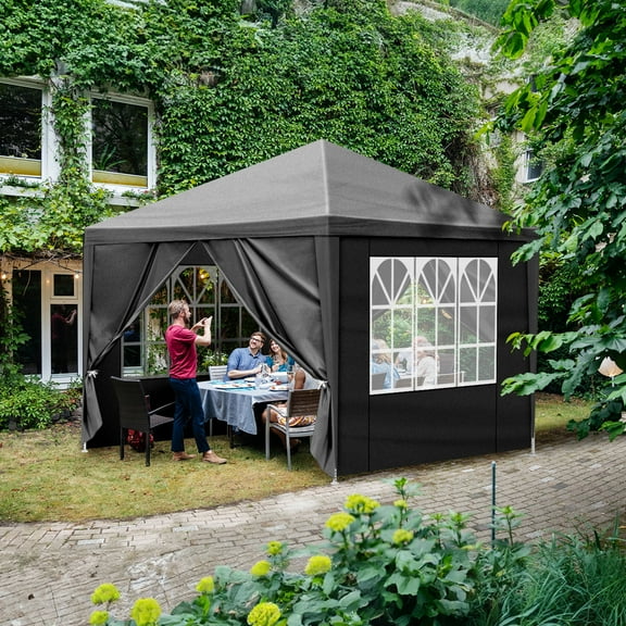 OverPatio Black 10' x 10' Party Tent with 4 Side Walls Wedding Canopy Patio