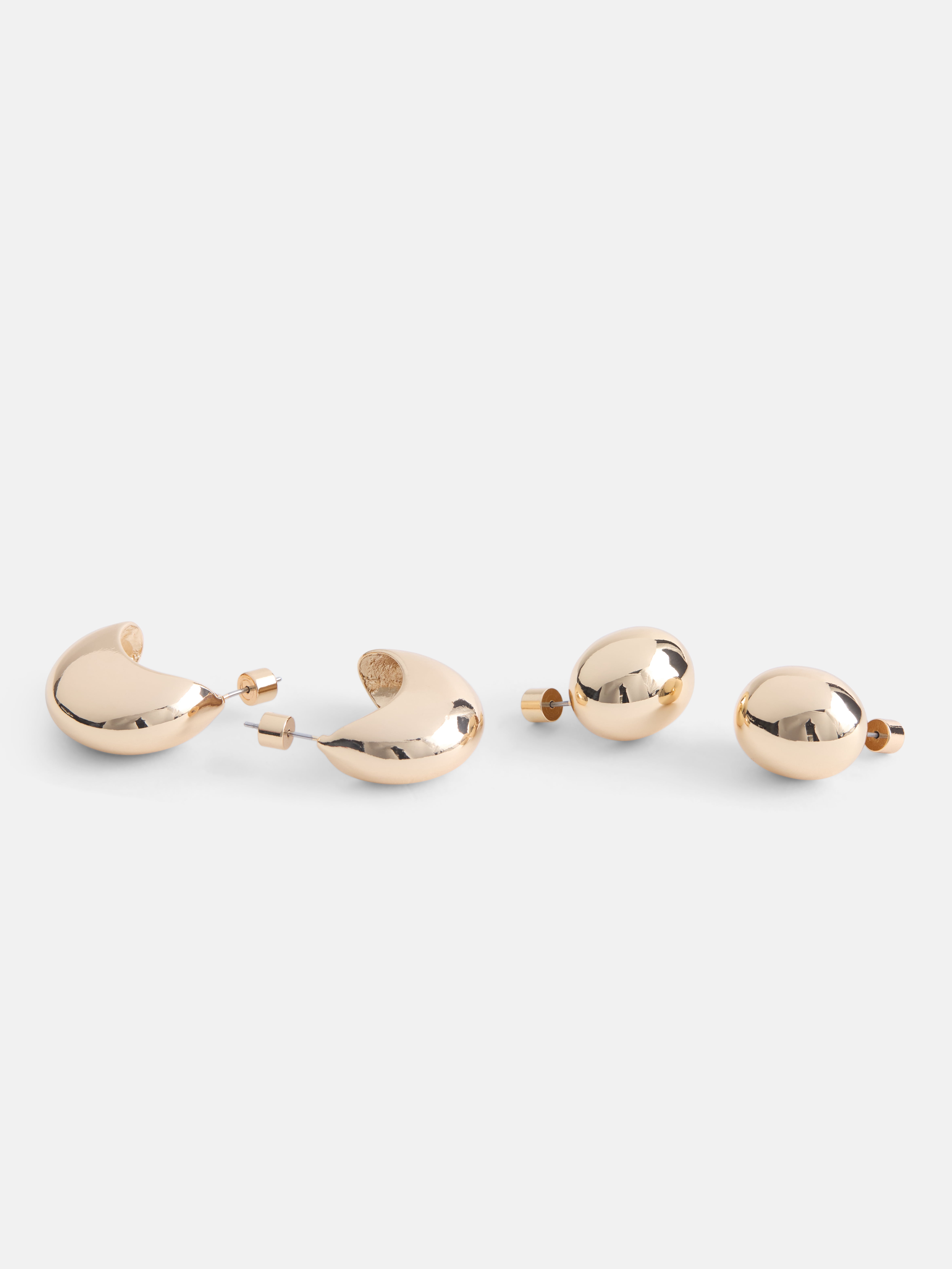 Scoop Women's Gold Tone Curved Stud & Hoop Earrings, 2 Pairs