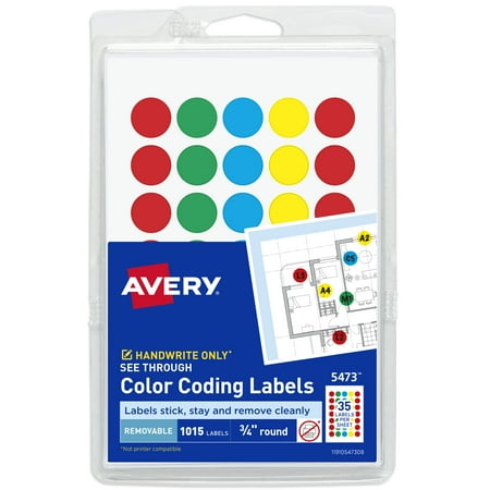 UPC: 0072782054731 | Avery See-Through Color-Coding Removable Labels  3/4 Inch Round Labels  Assorted Translucent Colors  Non-Printable  1 015 Dot Stickers Total (5473)