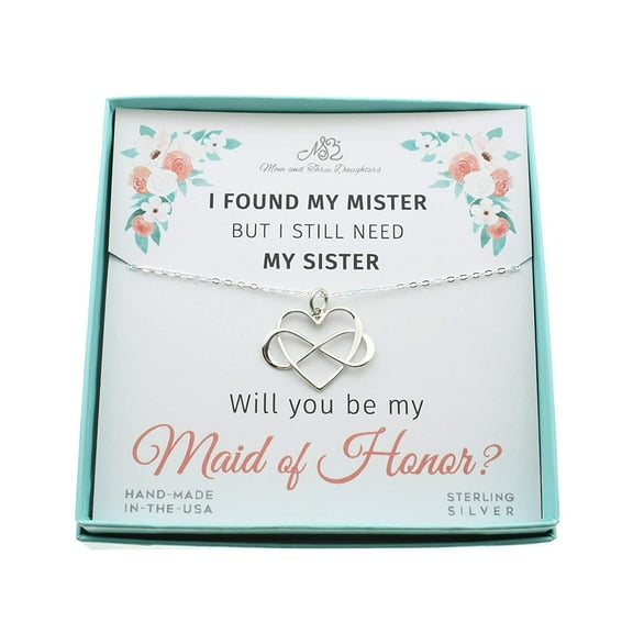 Maid of Honor Proposal. Infinity Heart Necklace on an 18 Inch Sterling Silver Cable Chain. Maid of Honor Gift. Wedding Gift from Bride. Maid of Honor Sister Gift