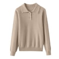 thumbnail image 5 of Women Polo V Neck Lightweight Warm Fall Sweaters Long Sleeve Collared Lapel Pullover,Basic Knit Business Casual Work Office Top,2026 Fall Trendy Cozy Fashion Outfits,Dressy Cute Clothing Khaki, 5 of 5