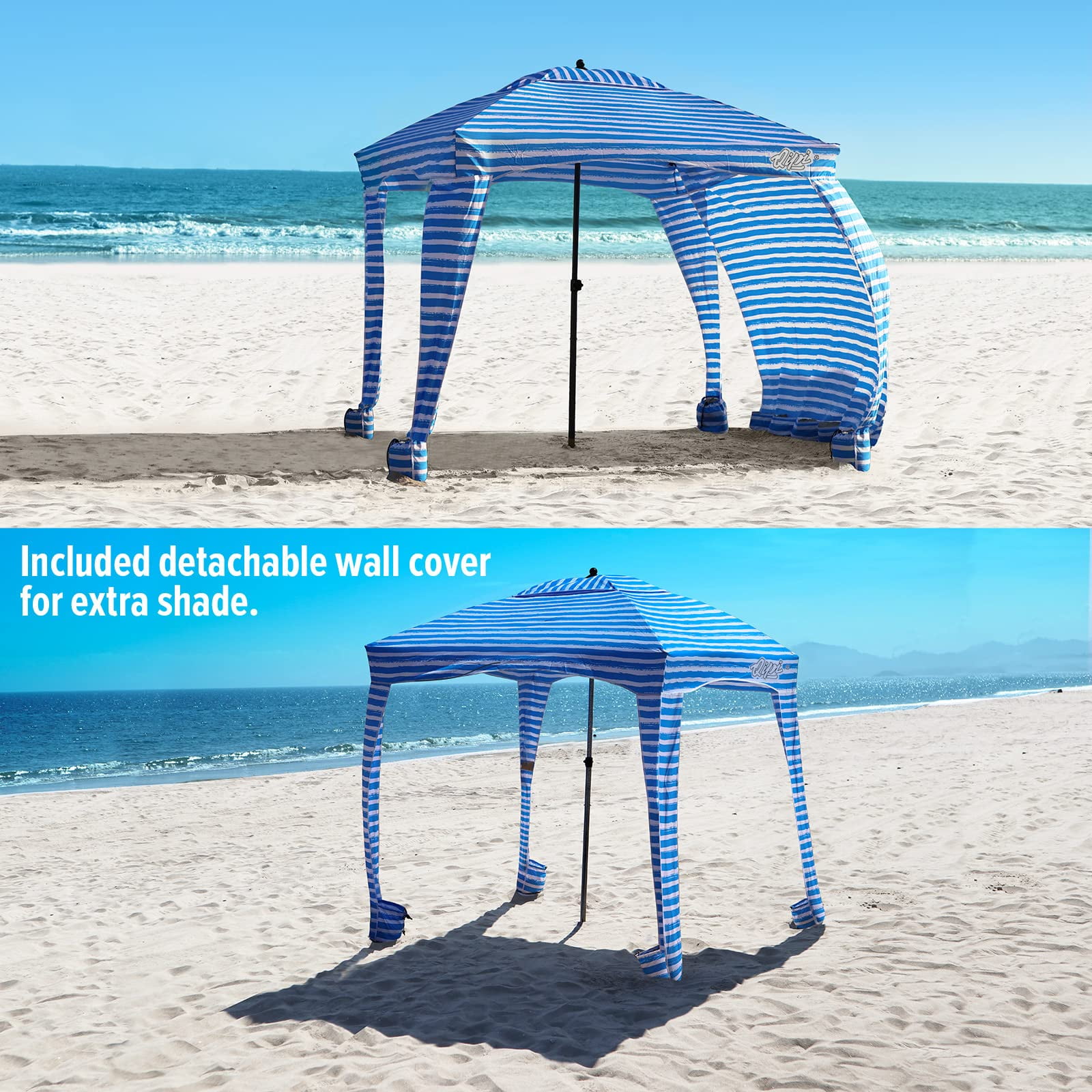 Qipi Beach Cabana - Easy to Set up Canopy, Waterproof, Portable 6' x 6' Beach Shelter, Included Side Wall, Shade with UPF 50+ UV Protection, Ultimate Sun Umbrella