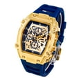thumbnail image 2 of Men’s 41mm Skeleton Dial Watch – Tonneau Case with Date Display, Quartz Movement & Silicone Strap – Gift-Ready Timepiece - Gold Blue, 2 of 4