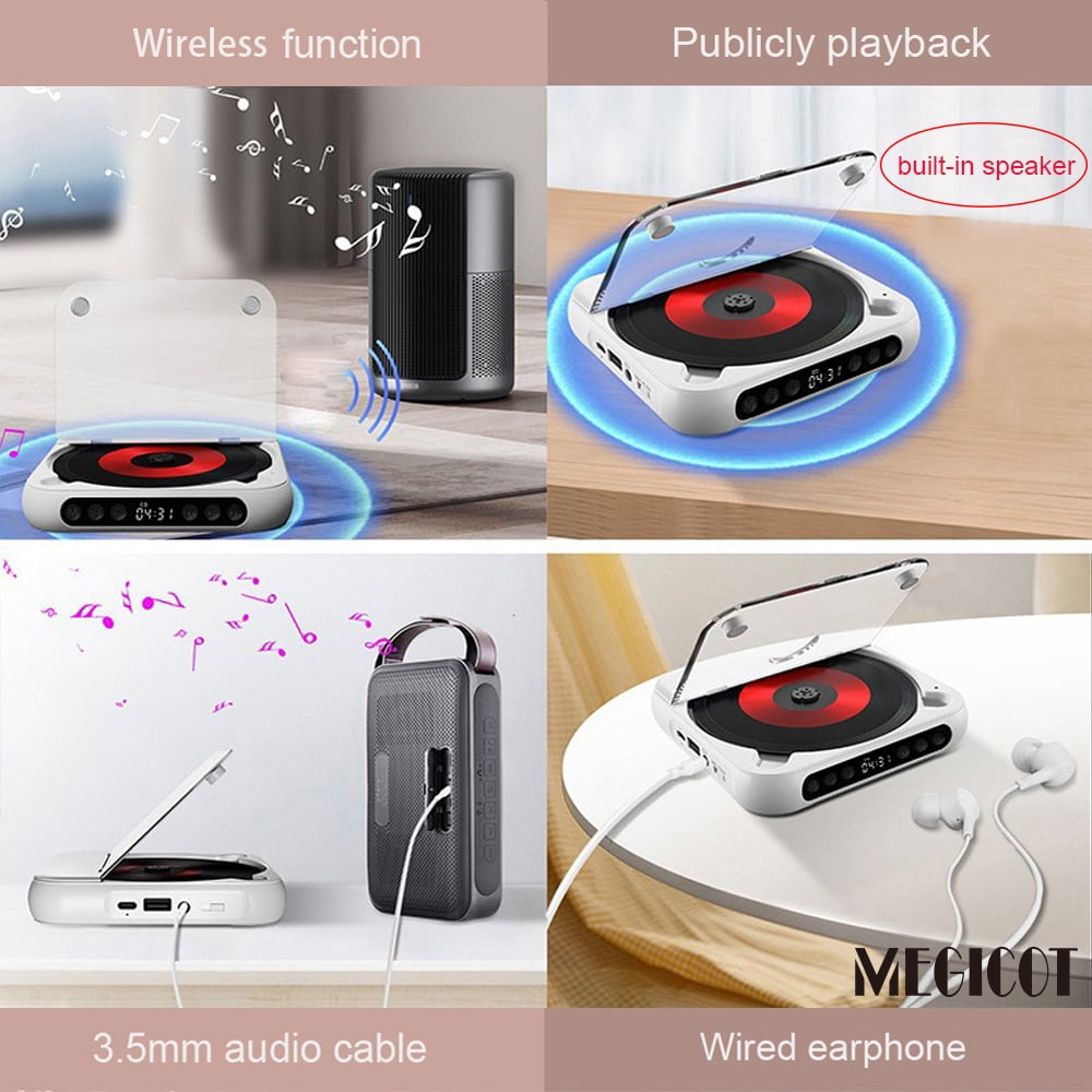 MEGICOT Bluetooth Rechargeable CD Player with Hold Function LED Display USB Audio Port, 2000mAh Personal MP3 CD Player for Listening Music Prenatal Education Children Study