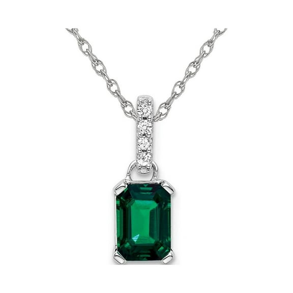 1.00 Carat (Ctw) Lab-Created Emerald Pendant Necklace in 10K White Gold with Chain and Accent Diamonds