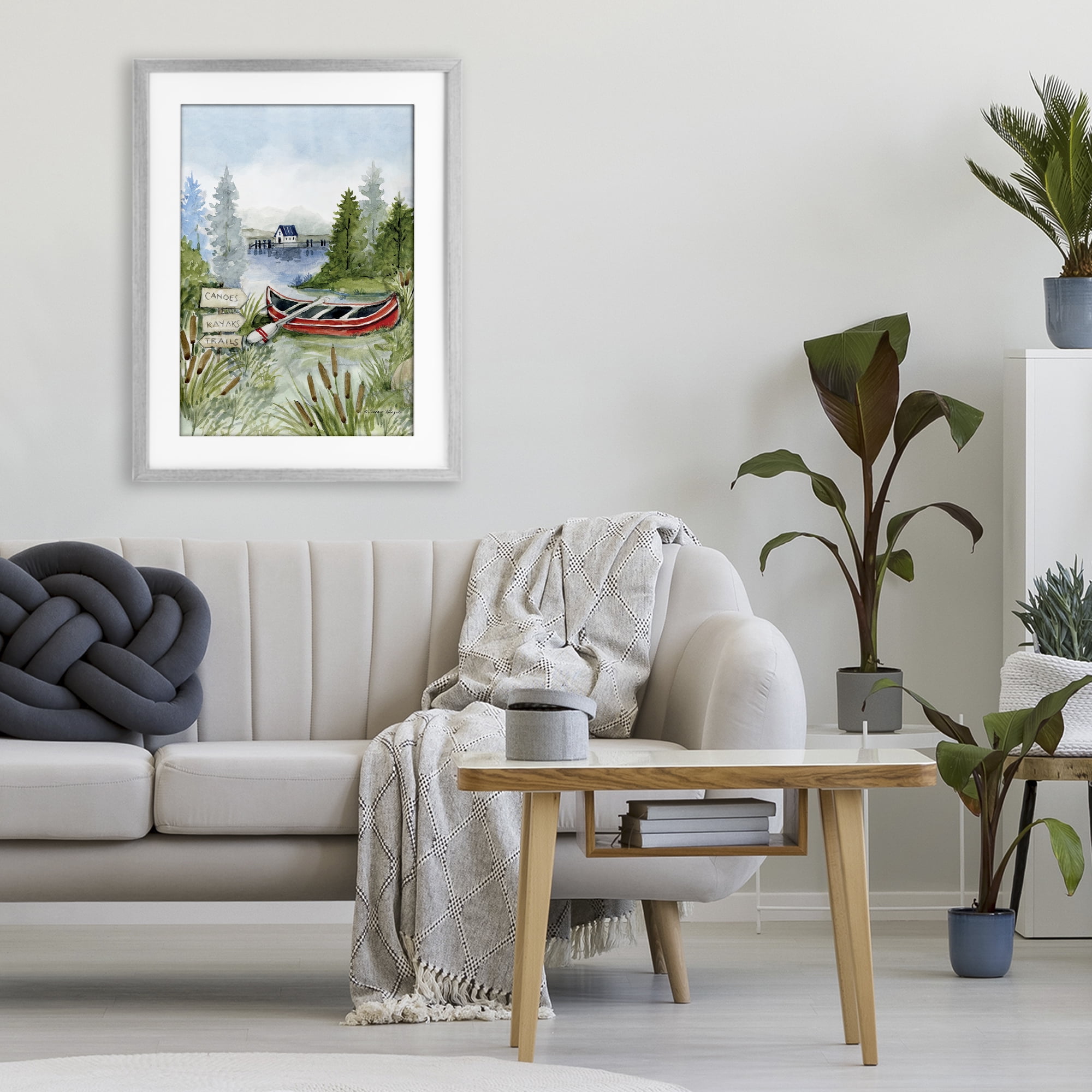 Stupell Industries Canoe On Lake Gray Framed Print Under Glass, design by Susan Winget