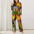 thumbnail image 3 of Junzan Fall Village Scenery Print Womens Pajama Sets,Long Sleeve Button Down For Women Pjs 2 Piece, 3 of 9