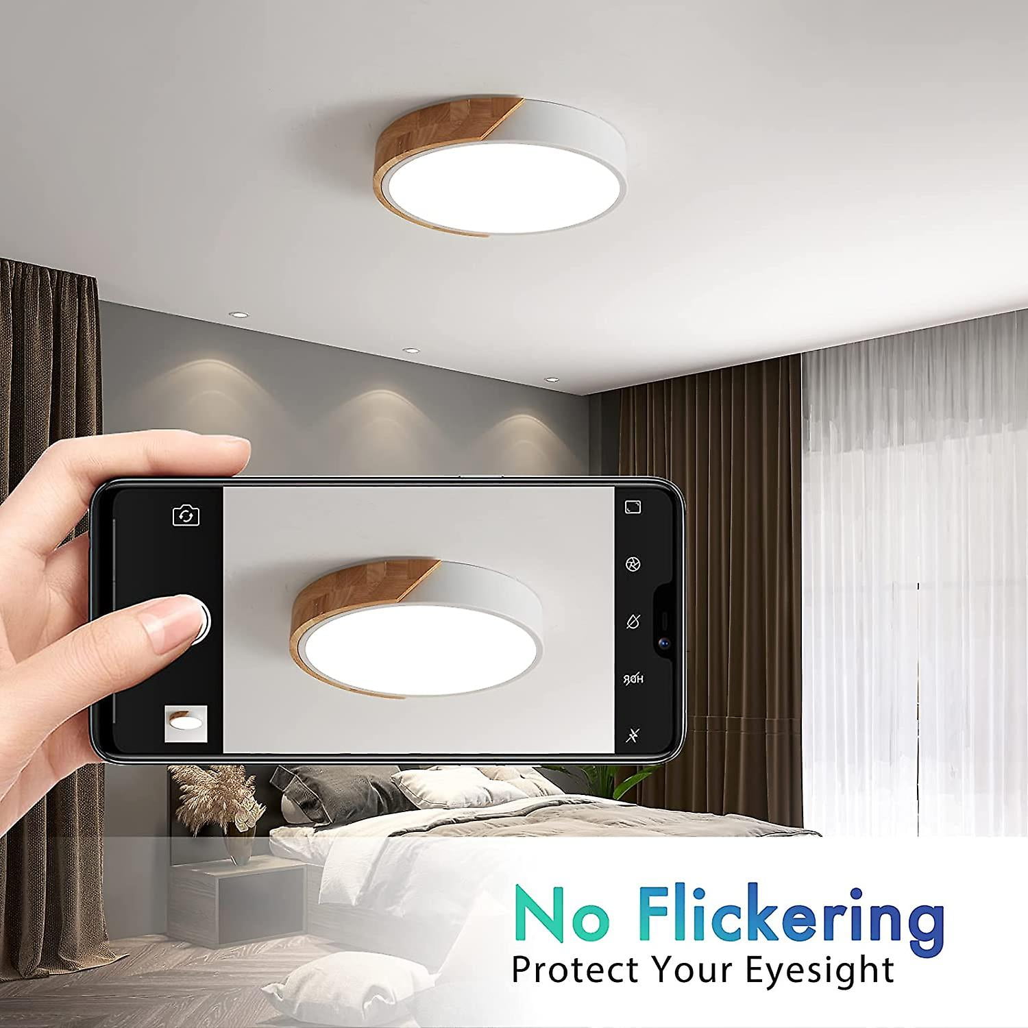 WayLuoung Wooden LED Ceiling Light | 30 Cm 6000 K 1620 LM 18 W | Round Natural Wood Ceiling Light 360° For Bedroom, Living Room, Children's Room, Kitchen, Dining Room, Home, Office