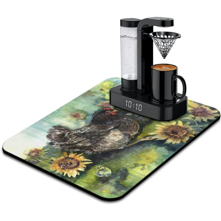 Unique Sunflower and Rooster Coffee Maker Mat Diatom Mud Dish