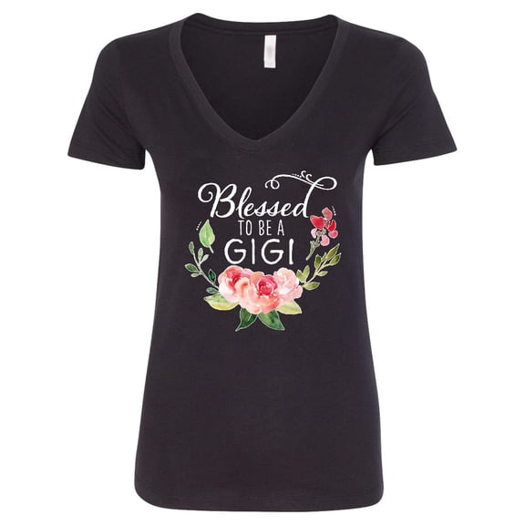 Inktastic Blessed to Be a Gigi with Pink Flowers Women's V-Neck T-Shirt