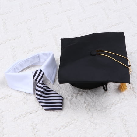 LOLIPPYY 1Pc Pet Graduation Hat and Tie Set Black Comfortable Soft Material for Photos and Celebrations