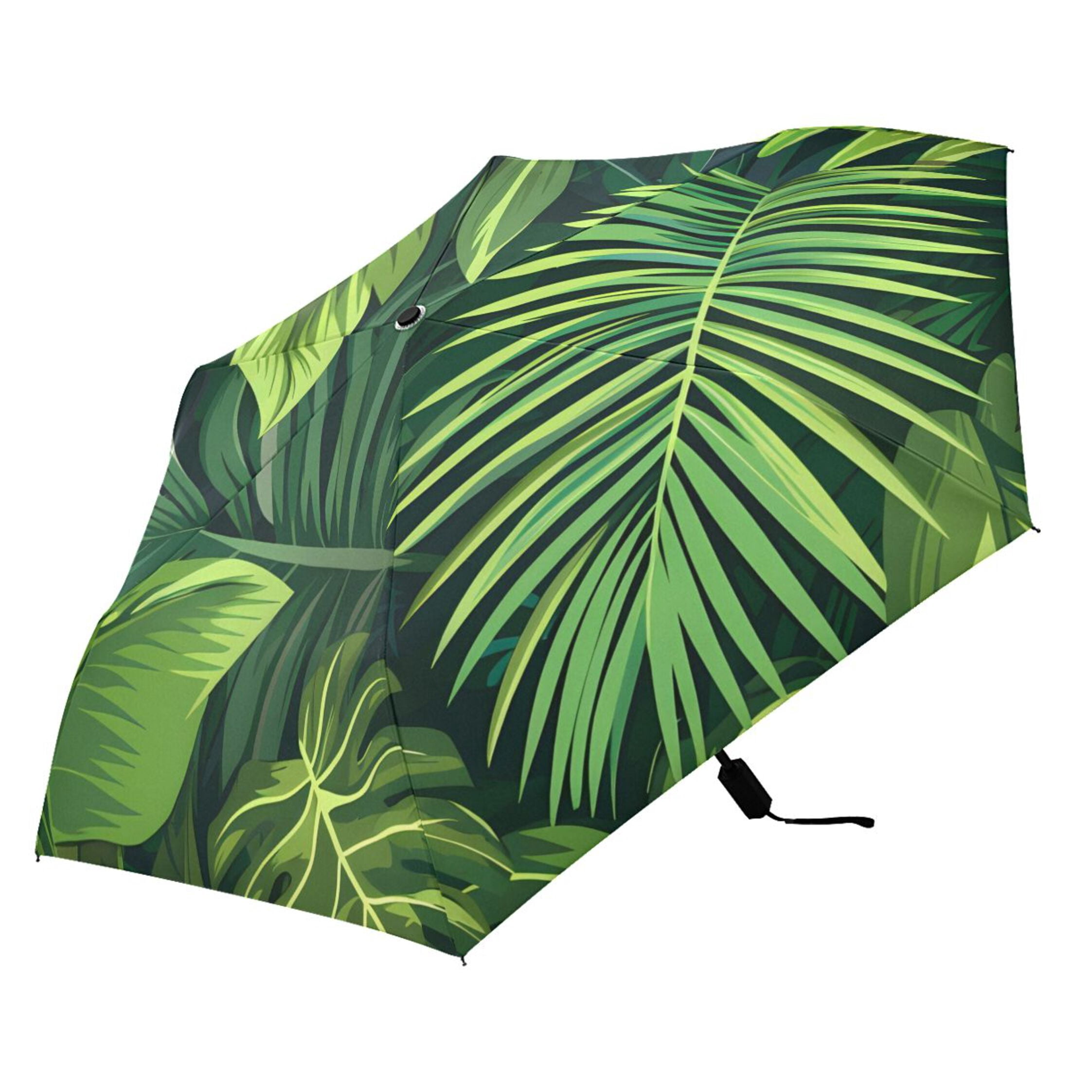 Palm Leaves Compact Sun Umbrella Windproof Travel Umbrellas for Rain Strong Portable UV Protection