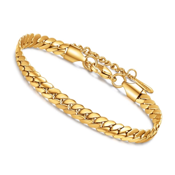 Guardurnaity Cuba de 6MM, acero de titanio, Color sólido, joyería de estilo moderno, accesorio de moda, cadena de mano trenzada Universal Ropa, zapatos y accesorios Miscelánea Dorado