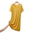 thumbnail image 4 of Women's Short Sleeve Nightgown Crew Neck Ruffle Cuff Polka Soft Comfortable Loose Midi Breathable Cute Loungewear Dress Yellow Womens Pajama Skirt XL, 4 of 4