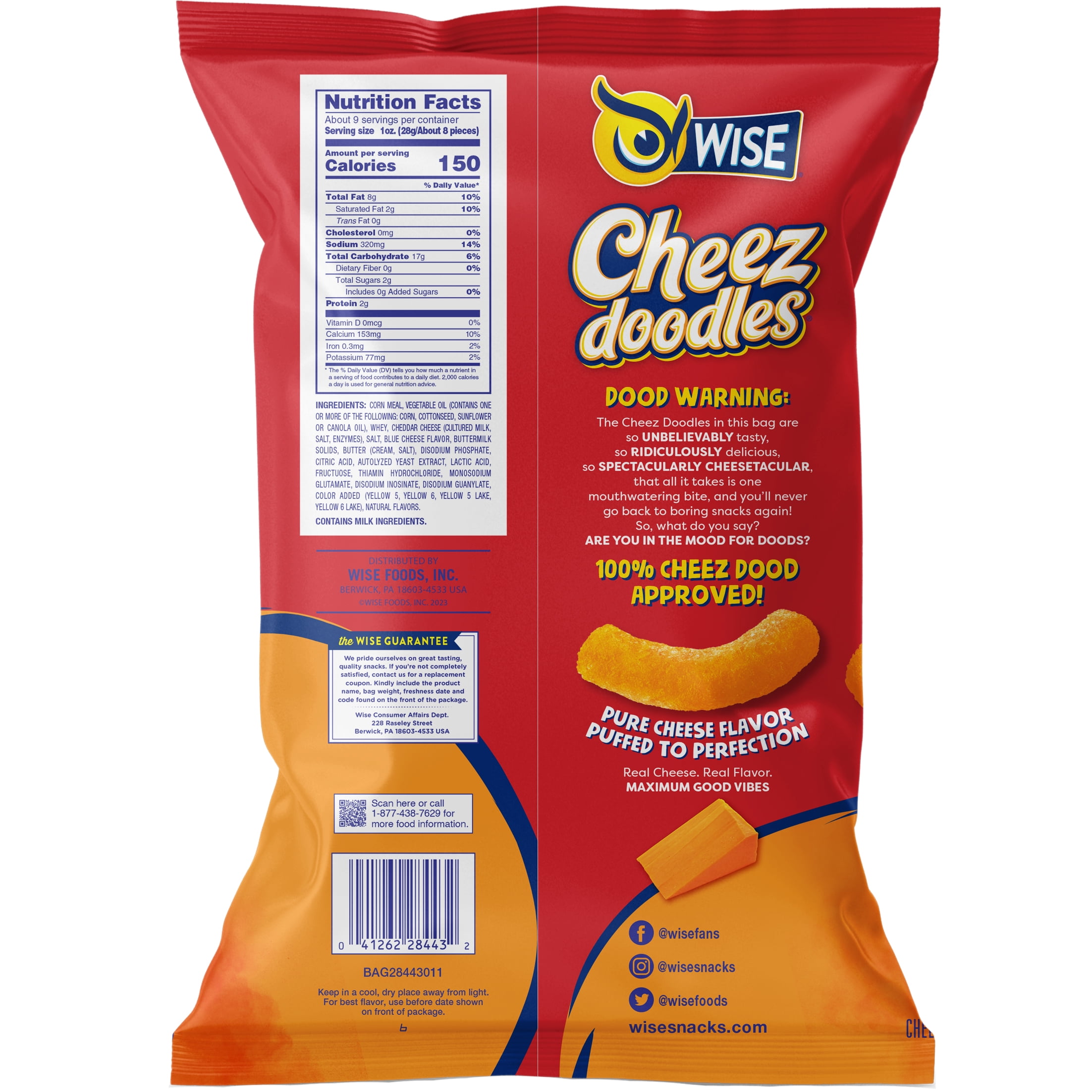 (3 pack) Wise Cheezdoodles Cheddar Cheese Baked Puffs, 8.5 Oz.