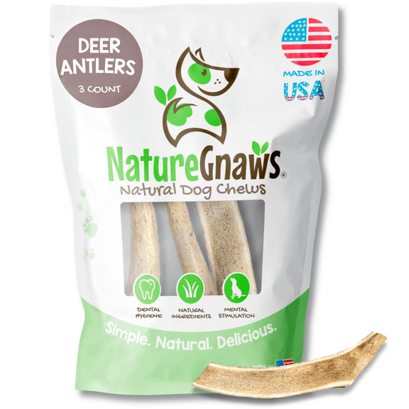 Nature Gnaws USA Deer Antlers for Dogs 4-7" (3 Count) Rawhide-Free Chew Bones